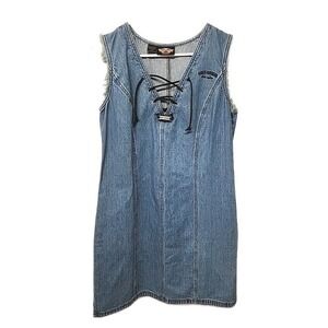 Harley Davidson Womens Denim V-neck Mid Dress Size 10